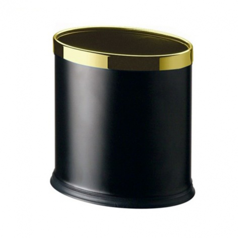 Odpadkový kôš oválny, kovový, dvojplášťový, čierny so strieborným krúžkom, 10l