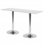 Barový stôl Luna, 1800x700 mm, HPL, biely, chrómované podnože