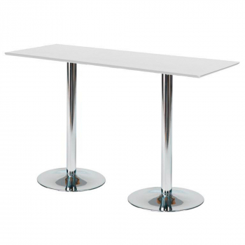 Barový stôl Luna, 1800x700 mm, HPL, biely, chrómované podnože