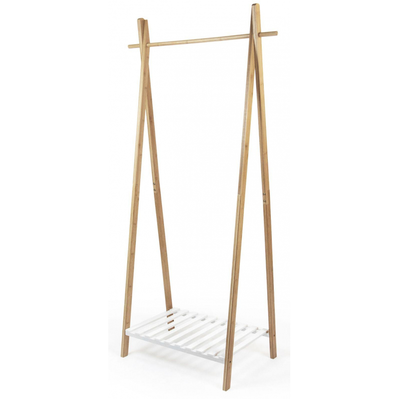 Bambusový stojan na šaty Compactor Bamboo Stender s bílou policí na boty, 80 x 44 x 160 cm