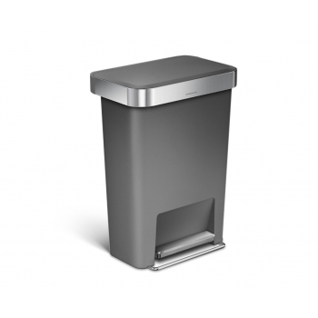Pedálový odpadkový kôš Simplehuman - 45 l, vrecko na sáčky, obdĺžnikový, šedý plast / nerez