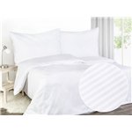 Damaškové posteľné obliečky Atlas Gradl s vytkaným prúžkami o šírke cca 4 mm v bielej farbe.