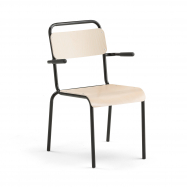 Jedálenská stolička Frisco, s opierkami rúk, čierny rám, HPL breza
