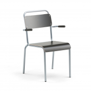 Jedálenská stolička Frisco, s opierkami, hliníkovo šedý rám, HPL čierna