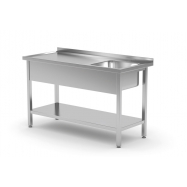 Nerezový stôl s jedným drezom s policou, ľavý, skrutkovaný, rozm.1000x700x (H) 850 mm