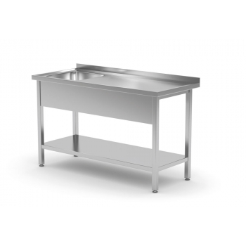 Nerezový stôl s jedným drezom s policou, pravý, skrutkovaný, rozm.1000x700x (H) 850 mm
