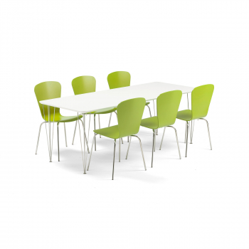 Jedálenský set Zadie + Milla, 1 stôl a 6 zelených stoličiek