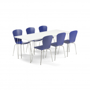 Jedálenský set Zadie + Milla, 1 stôl a 6 modrých stoličiek