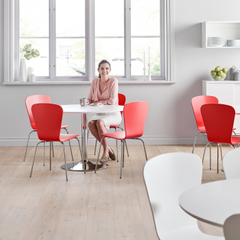 Jedálenský zostava: stôl Ø 1100 mm, biela / chróm + 4 stoličky, červené