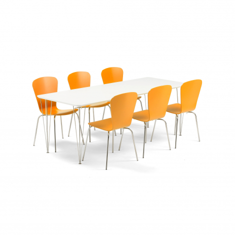 Jedálenský set Zadie + Milla, 1 stôl a 6 oranžových stoličiek