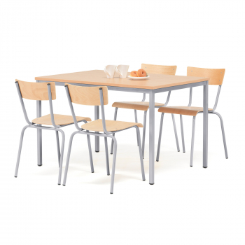 Jedálenský zostava: stôl 1200x800 mm + 4 stoličky, buk / hliníkovo sivá