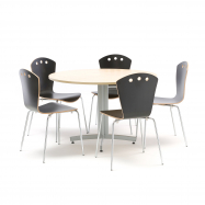 Jedálenský zostava: stôl Ø 1100 mm, breza + 5 stoličiek, čierne