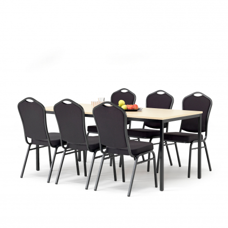 Jedálenský zostava: stôl 1800x800 mm, breza + 6 stoličiek, čierna / čierny poťah