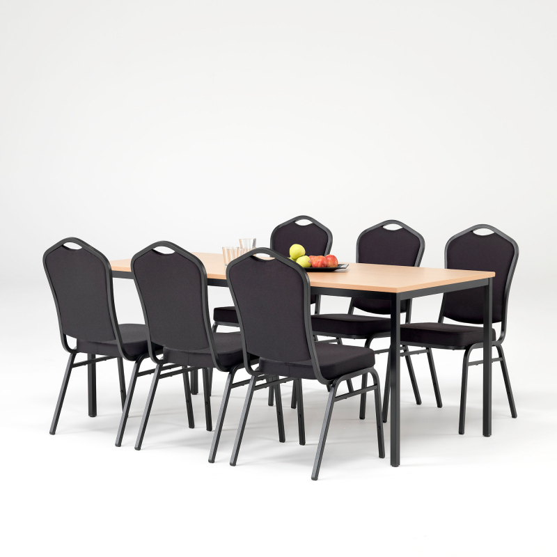 Jedálenský zostava: stôl 1800x800 mm, buk + 6 stoličiek, čierna / čierny poťah