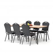 Jedálenský zostava: stôl 1800x800 mm, buk + 6 stoličiek, čierna / čierna koženka