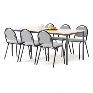 Jedálenský zostava: stôl 1800x800 mm, breza + 6 stoličiek, sivá / čierna