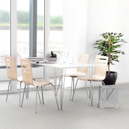 Jedálenský stôl Zadie, 1400x800 mm, HPL, biela / chróm