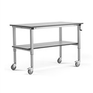 Mobilný pracovný stôl Motion, so spodnou policou, 1500x800 mm, nosnosť 150 kg, šedá doska HPL