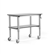 Mobilný pracovný stôl Motion, so spodnou policou, manuálny zdvih, nosnosť 150 kg, 1200x600 mm, šedá doska HPL