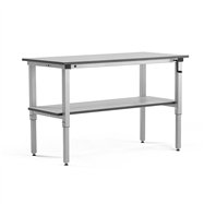 Pracovný stôl Motion, so spodnou policou, manuálny zdvih, nosnosť 150 kg, 1500x600 mm, šedá doska HPL