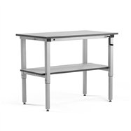 Pracovný stôl Motion, so spodnou policou, manuálny zdvih, nosnosť 150 kg, 1200x600 mm, šedá doska HPL