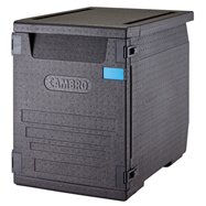 Termoizolačný box Cam GoBox® s predným plnením pre nádoby 600x400 mm, so 6 vstavanými drážkami, 126 l, čierny