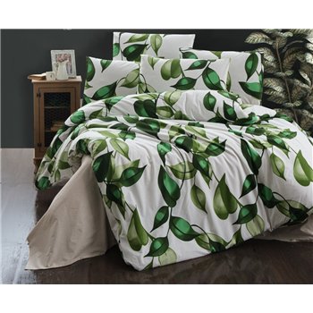 Obliečky francúzske krep 200x200, 70x90 Leaves green, zipsový uzáver