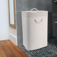 Bambusový koš na prádlo s víkem Compactor Bamboo - obdélníkový, bílý, 40 x 30 x v.60 cm