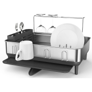 Odkapávač na nádobí Simplehuman s držákem na skleničky, rám z nerez oceli, šedý plast, FPP